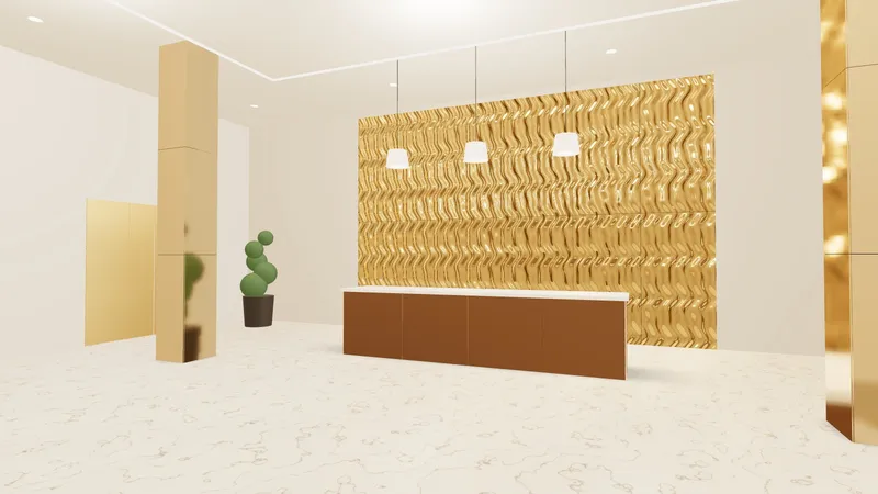 3D visualisation: hotel lobby clad with SMN designer stainless steel sheets