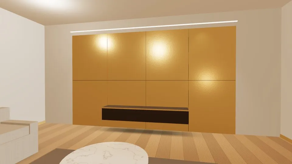 3D visualisation: a lounge feature wall clad with Gold Vibration stainless steel sheets