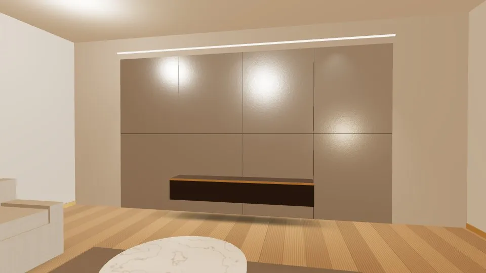 3D visualisation: a lounge feature wall clad with Silver Vibration stainless steel sheets