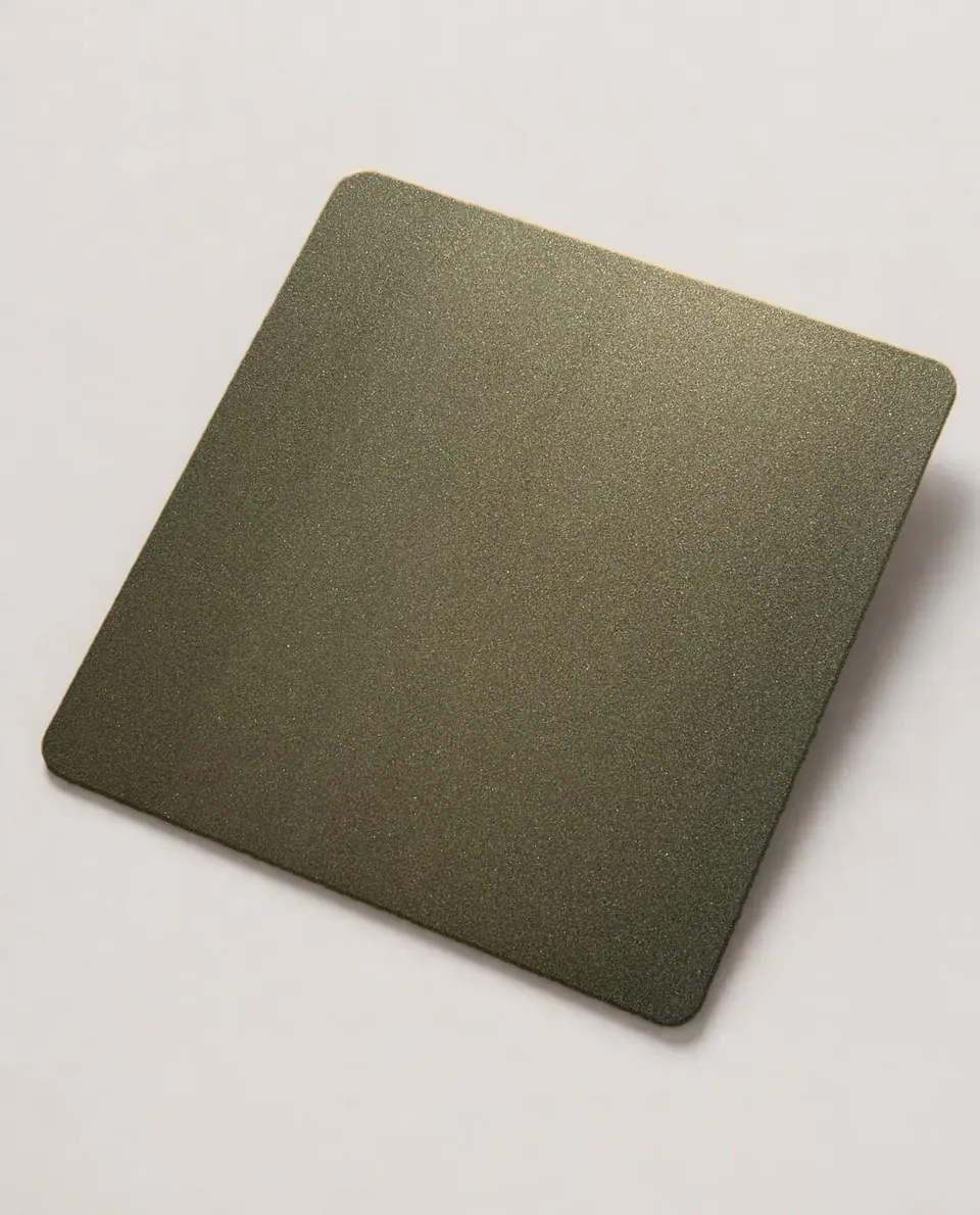 Antique Brass Bead Blast stainless steel sheet sample (studio swatch from the real sheet photo)