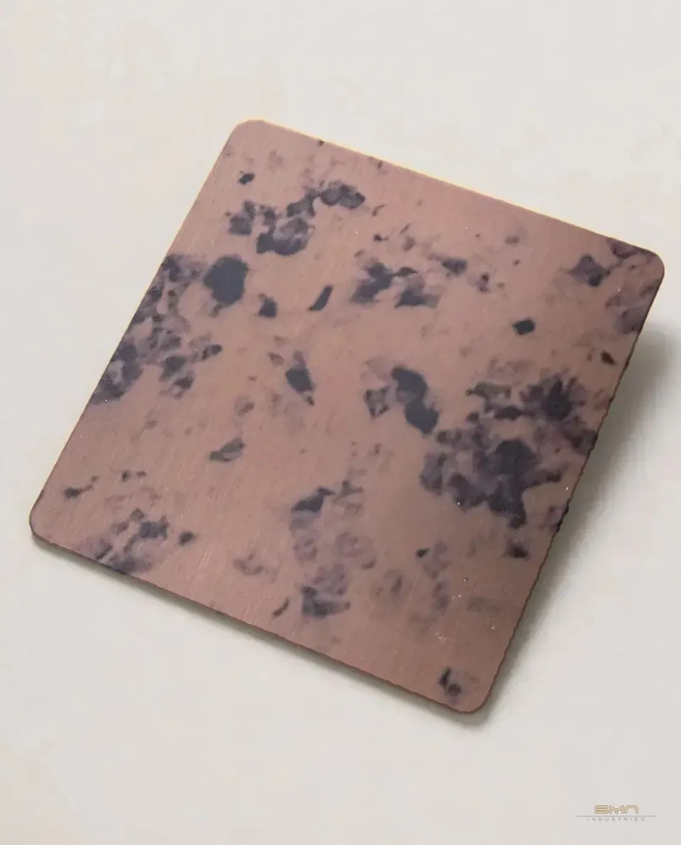 Antique rose gold speckled stainless steel sheet sample (SMN-SP-02)