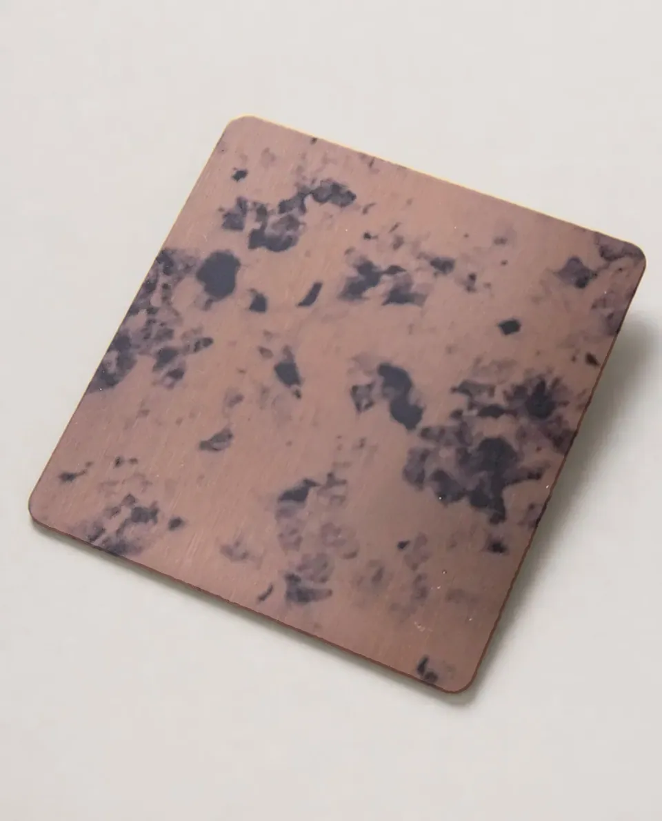 Antique Rose Gold Speckled stainless steel sheet sample (studio swatch from the real sheet photo)