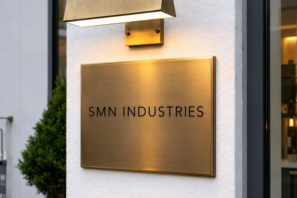 Brand wall: logo on bronze sheet