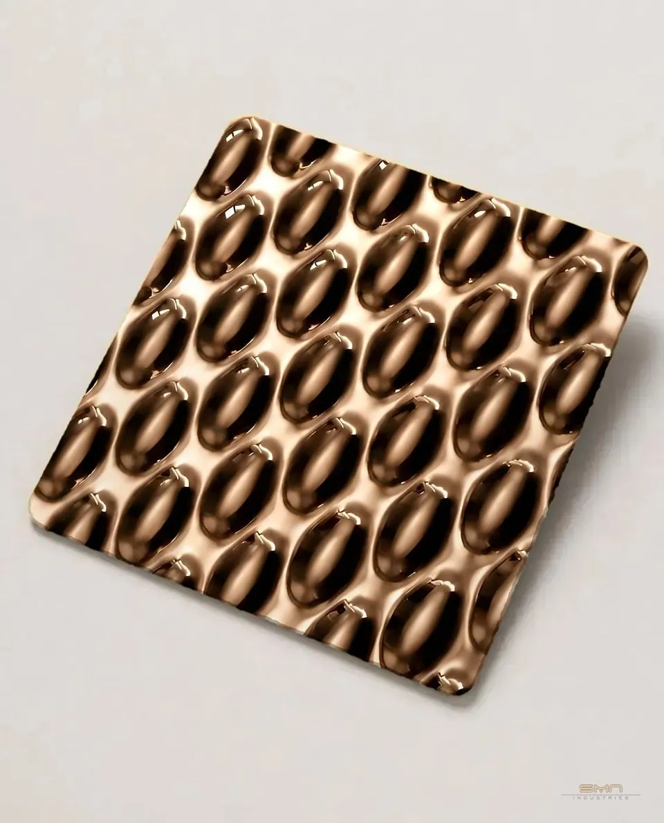 Bronze embossed stainless steel sheet sample (SMN-BEM-01)