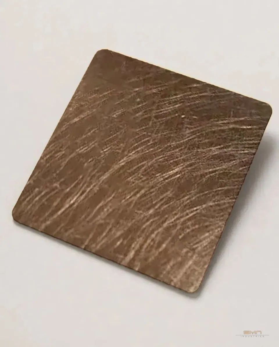 Bronze vibration stainless steel sheet sample: deep PVD bronze with a random swirl brush