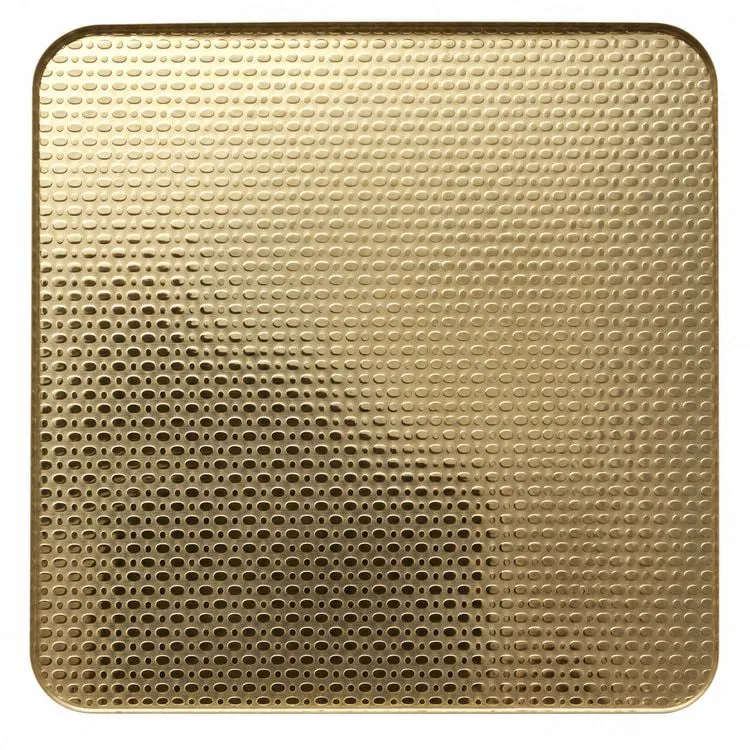 Champagne Gold Embossed Stainless Steel Designer Sheet featuring a fine oval textured pattern and elegant metallic sheen, ideal for luxury wall cladding and decorative interiors.