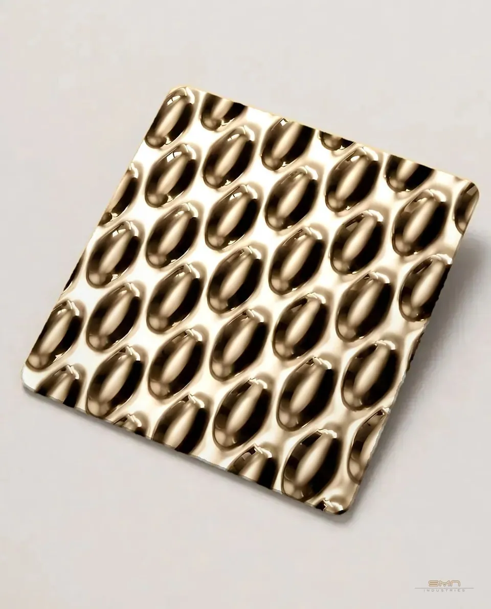 Champagne gold embossed stainless steel sheet sample (SMN-CGEM-01)