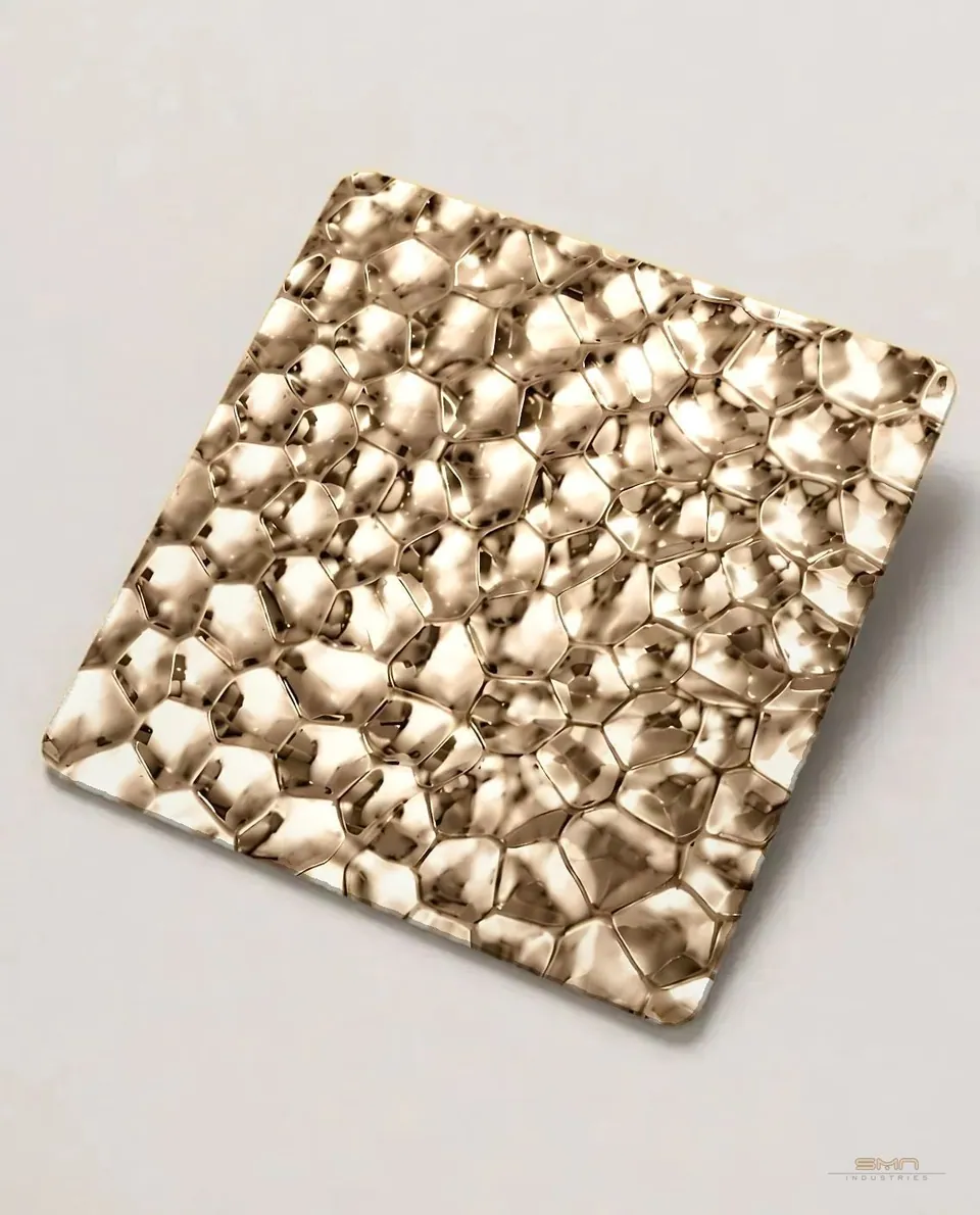 Champagne gold hammered stainless steel sheet sample (SMN-CGEM-02)