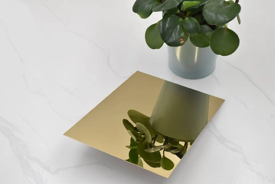 Champagne mirror stainless steel sheet on marble