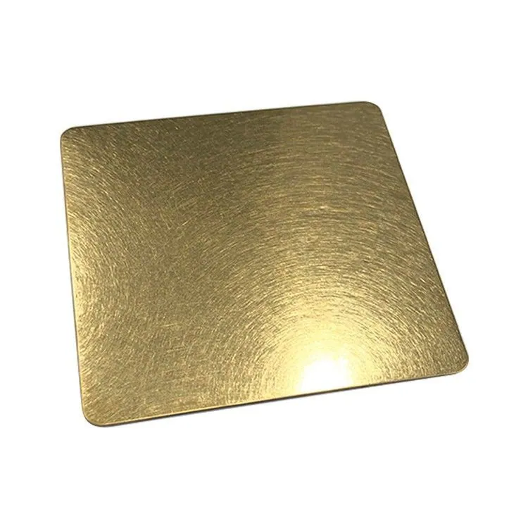 Gold Vibration Stainless Steel Designer Sheet with a circular brushed texture and elegant metallic sheen, ideal for luxury interiors and wall cladding.