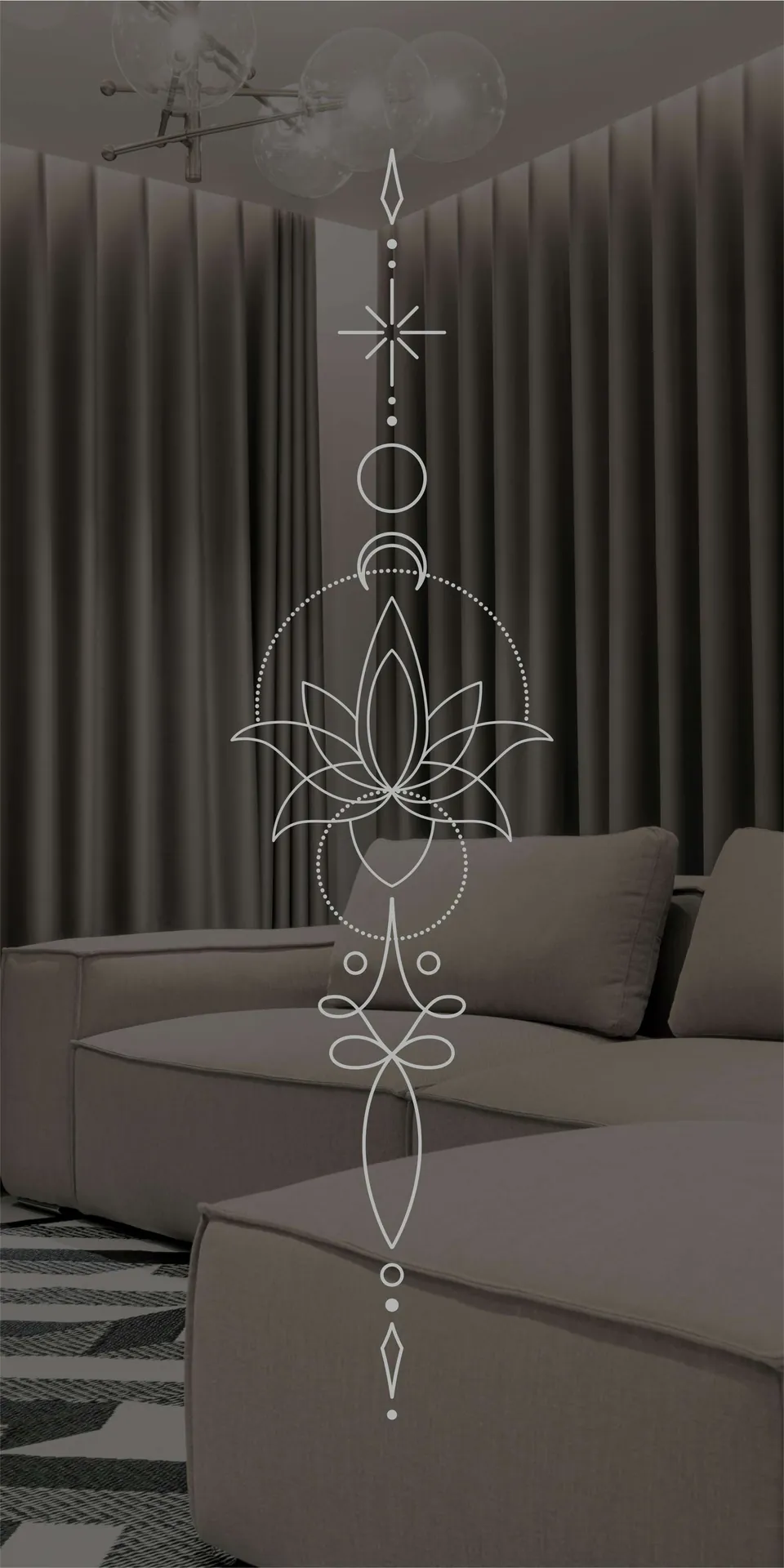 Etched design No. 427 in silver as a tall feature panel in a lounge (design visual)
