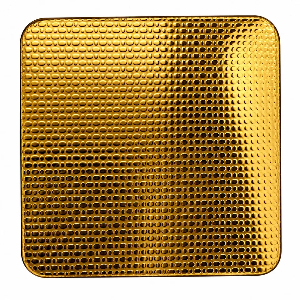 Gold Embossed Stainless Steel Designer Sheet featuring a glossy metallic finish and raised oval texture, ideal for luxury wall cladding and decorative interiors.