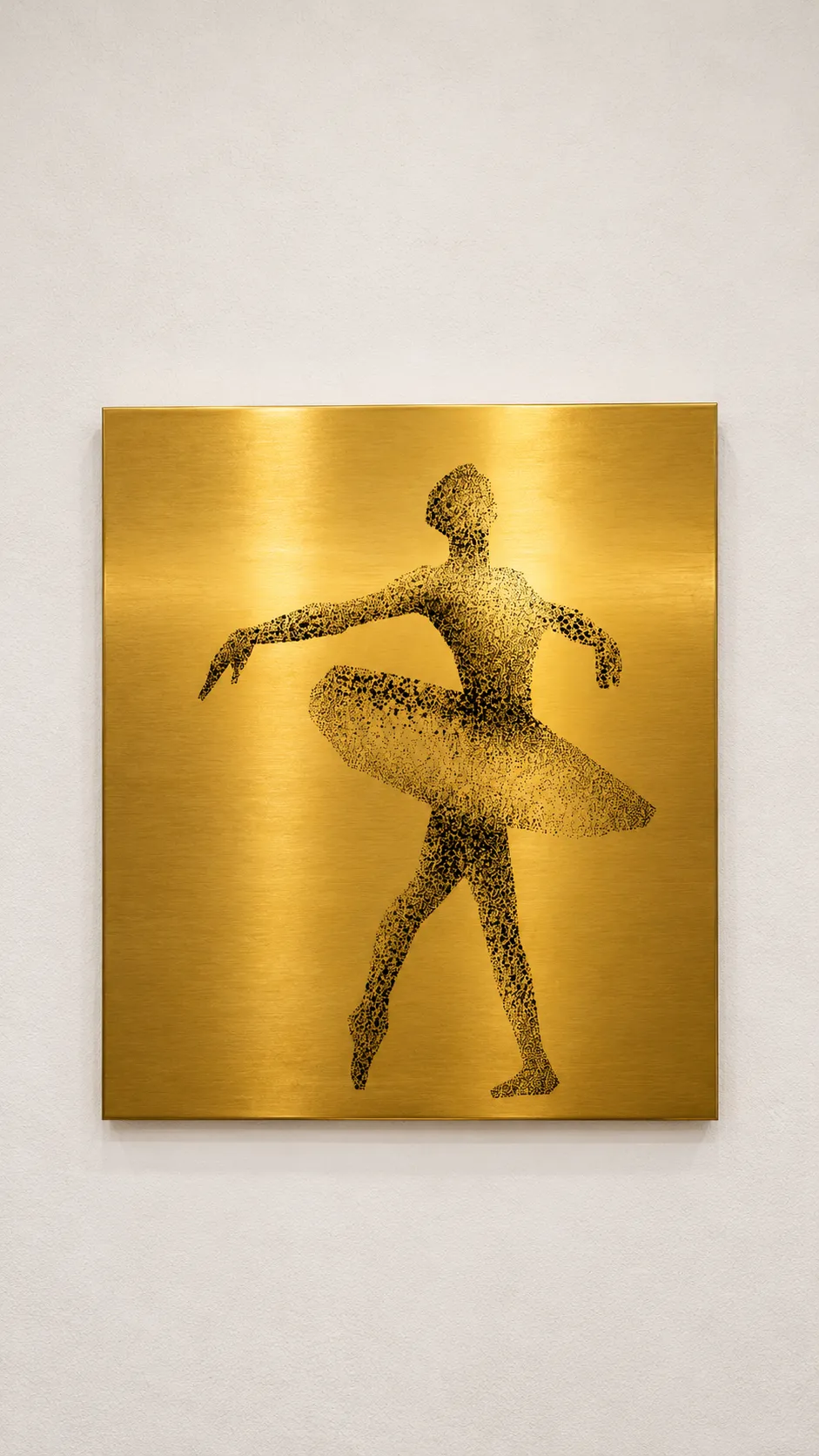 Gold etched stainless steel panel with a ballerina design