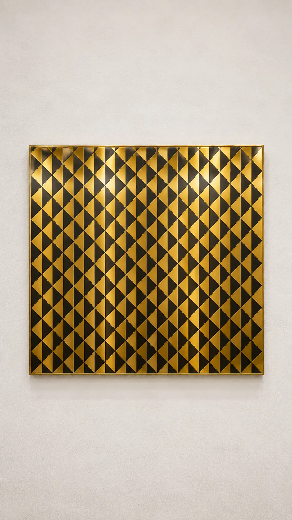 Gold etched stainless steel panel with a diamond pattern