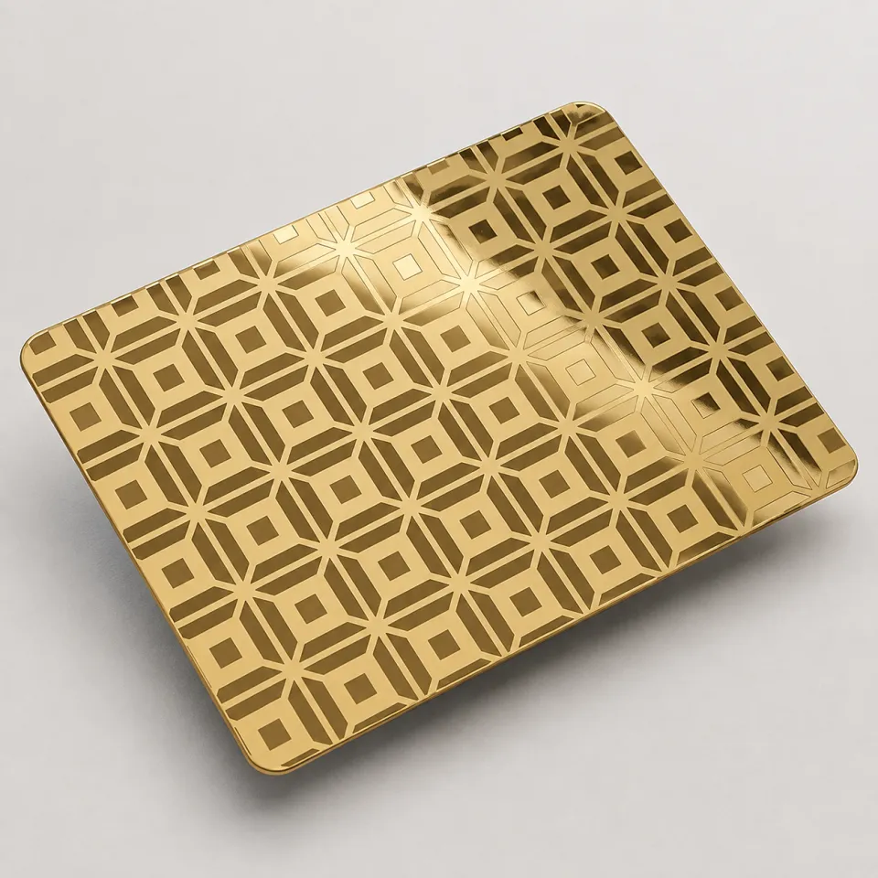 Studio visual of a Gold Etched stainless steel sheet