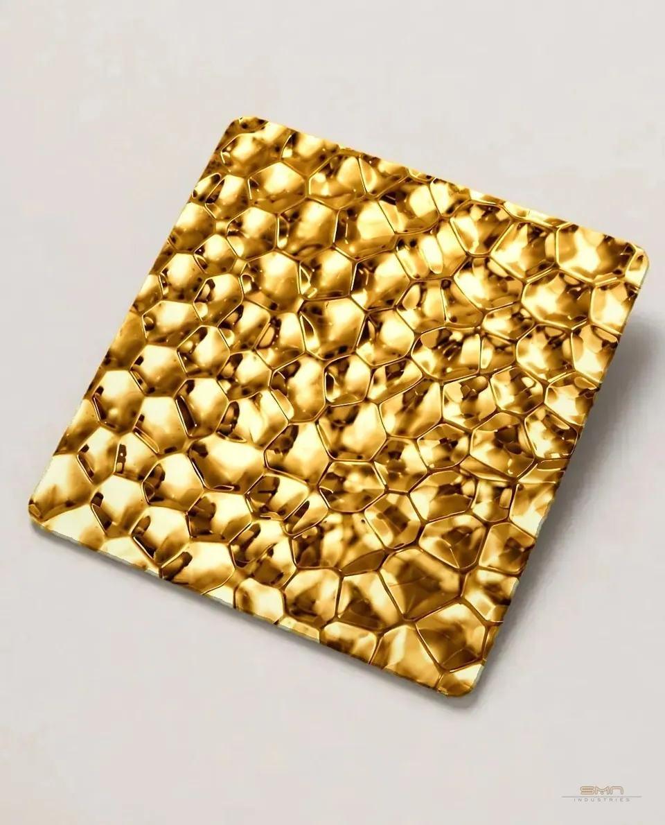 Gold hammered stainless steel sheet sample (SMN-GEM-02)