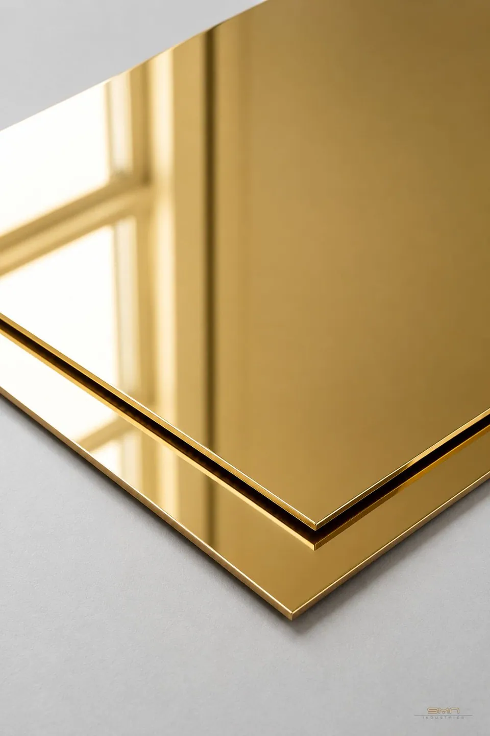 Gold mirror stainless steel sheets with a smooth, reflective finish for elegant decorative interiors.