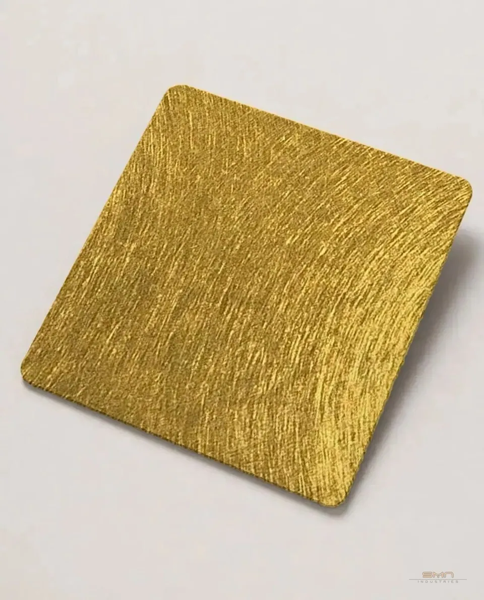 Gold vibration stainless steel sheet sample: PVD gold with a soft random swirl brush