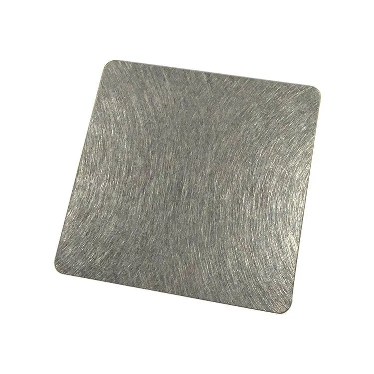 Silver vibration-finish stainless steel sheet featuring a multidirectional brushed texture and a subtle metallic sheen.