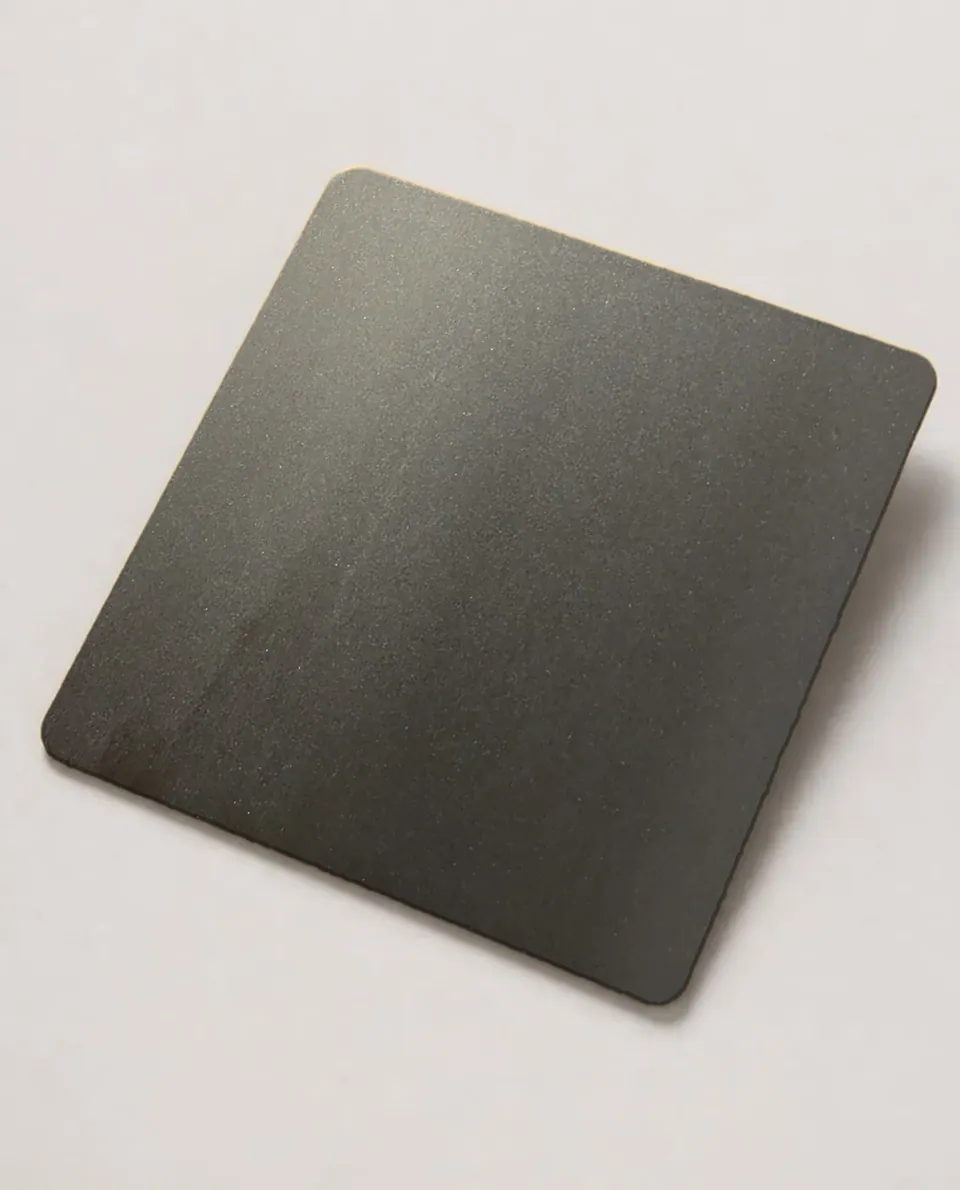 Grey Bronze Bead Blast stainless steel sheet sample (studio swatch from the real sheet photo)