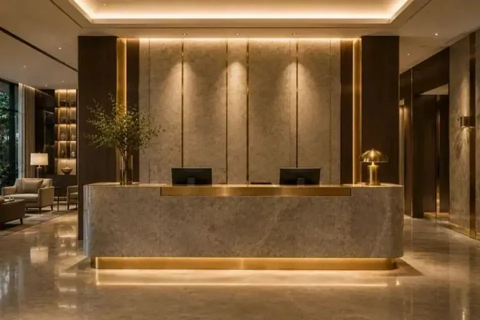 Reception Areas with designer stainless steel sheets