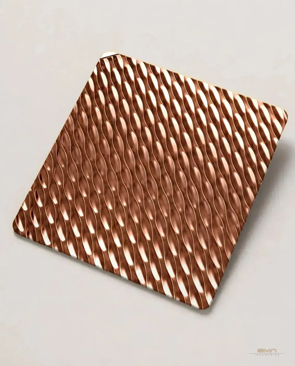 Rose gold embossed stainless steel sheet sample (SMN-RGEM-01)