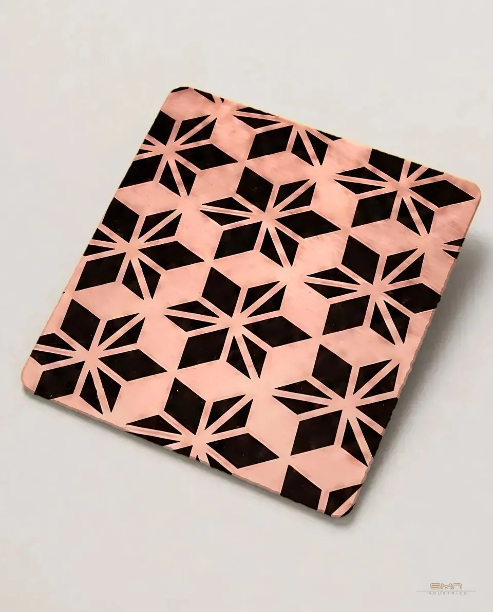 Rose gold etched stainless steel sheet sample (SMN-RGE-01)
