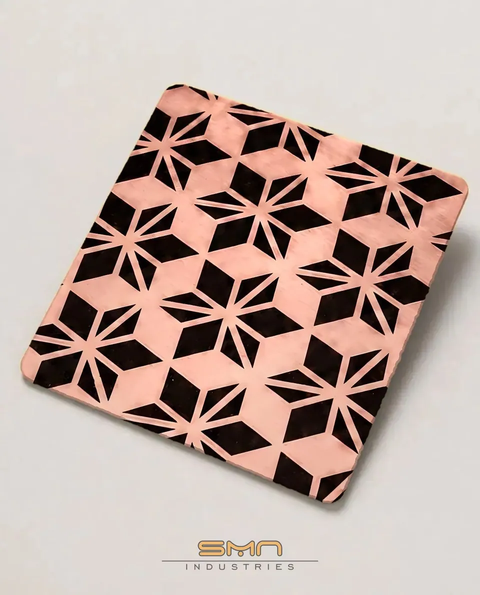 Rose gold etched stainless steel sheet sample (SMN-RGE-01)