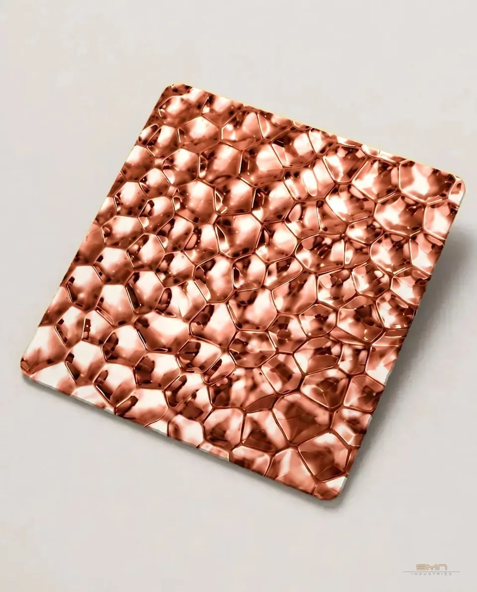 Rose gold hammered stainless steel sheet sample (SMN-RGEM-02)
