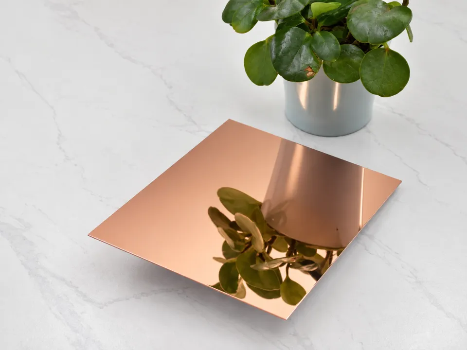 Studio visual of a Rose Gold Mirror stainless steel sheet