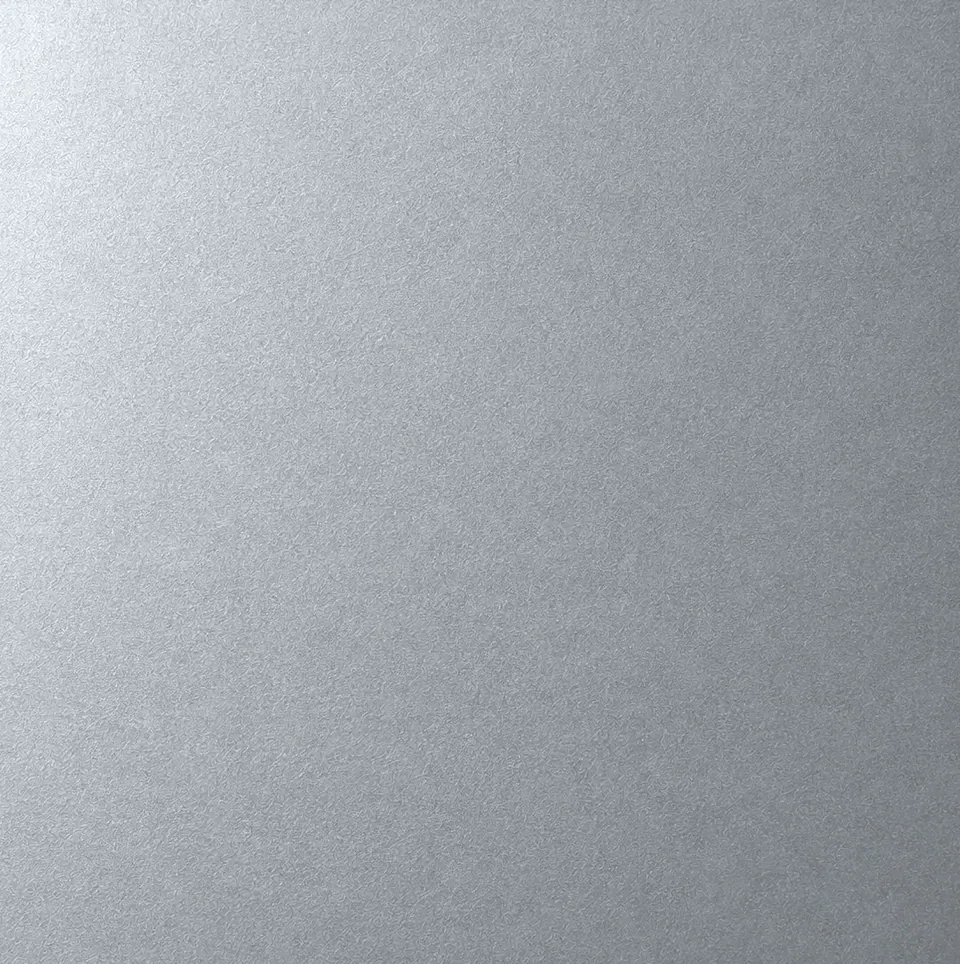 Natural silver bead blast stainless steel sheet sample, second view (studio visual)