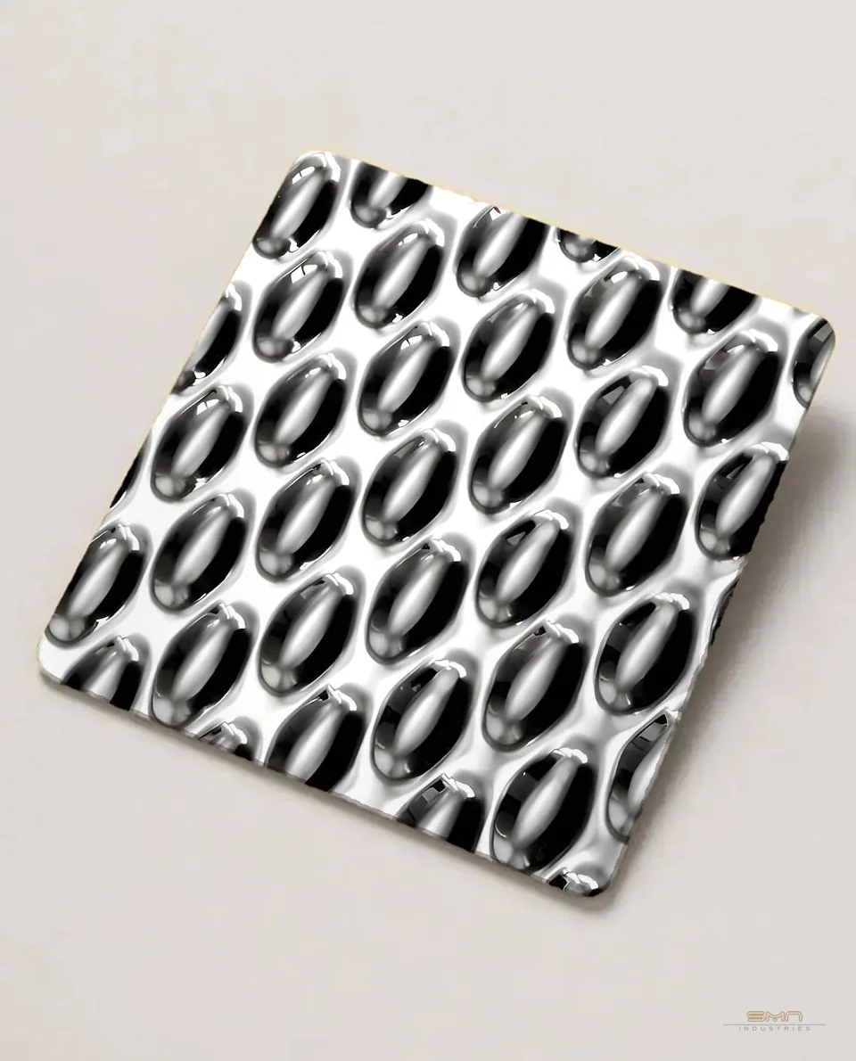 Silver embossed stainless steel sheet sample (SMN-SEM-01)