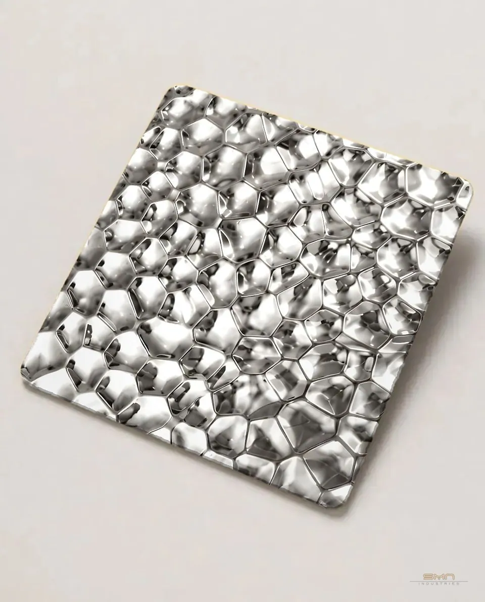 Silver hammered stainless steel sheet sample (SMN-SEM-02)