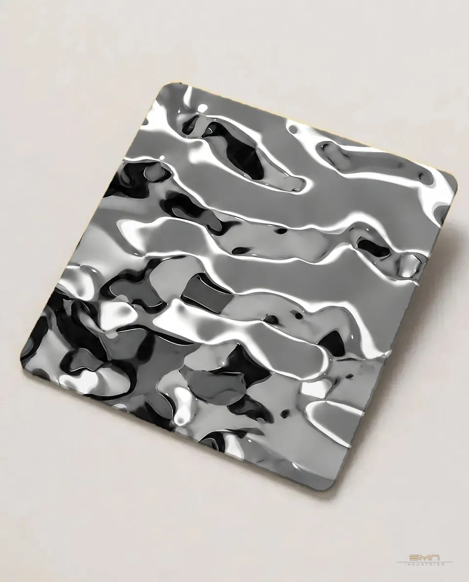 Silver rippled stainless steel sheet sample (SMN-SE-02)