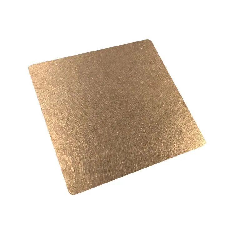 Champagne gold-toned vibration-finish stainless steel sheet with a fine multidirectional brushed texture and a soft metallic sheen.