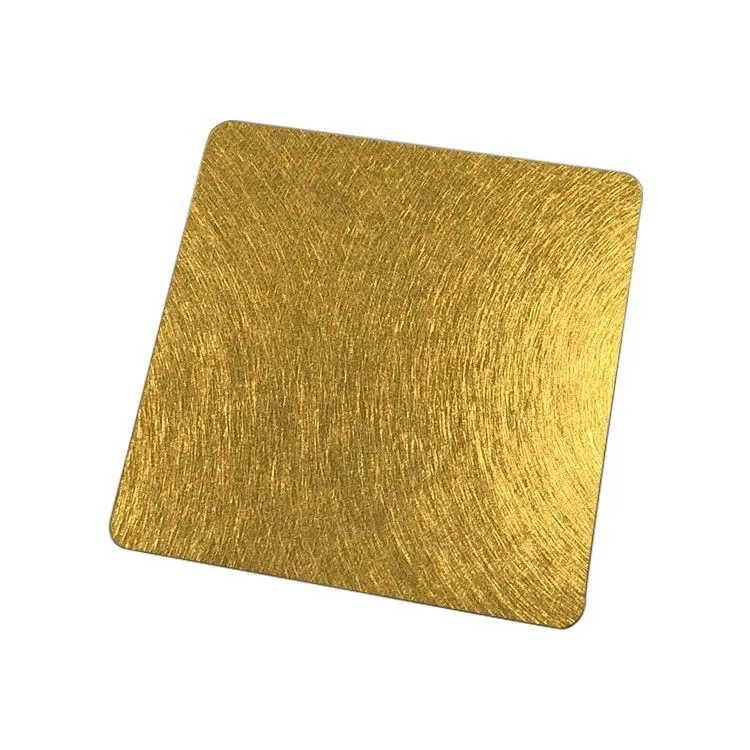Gold vibration-finish stainless steel sheet featuring a multidirectional brushed texture and a warm metallic sheen.